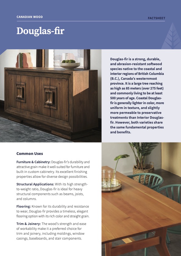 This publication provides an overview of the working properties and common uses of Douglas-fir.